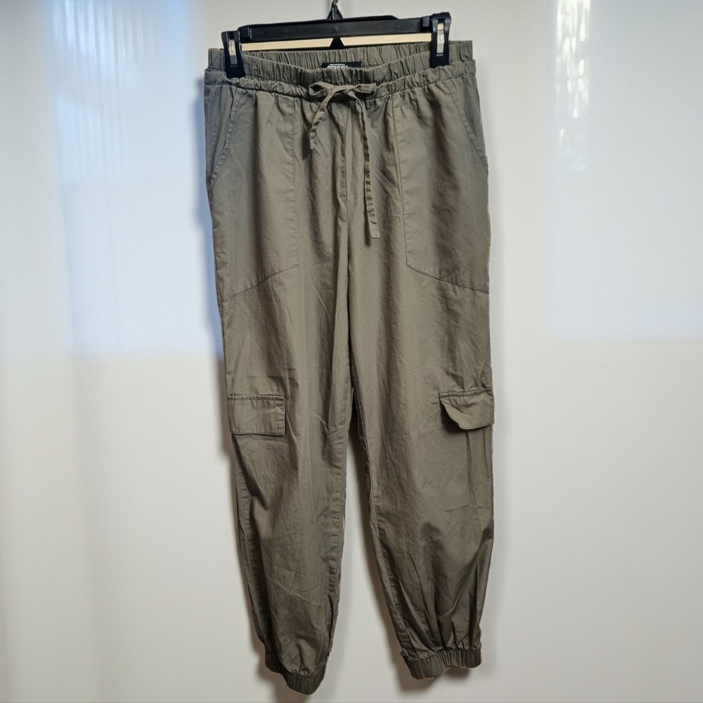 REWASH Olive Green Ladies Casual High Waisted 100% Cotton Jogger Pants SzM